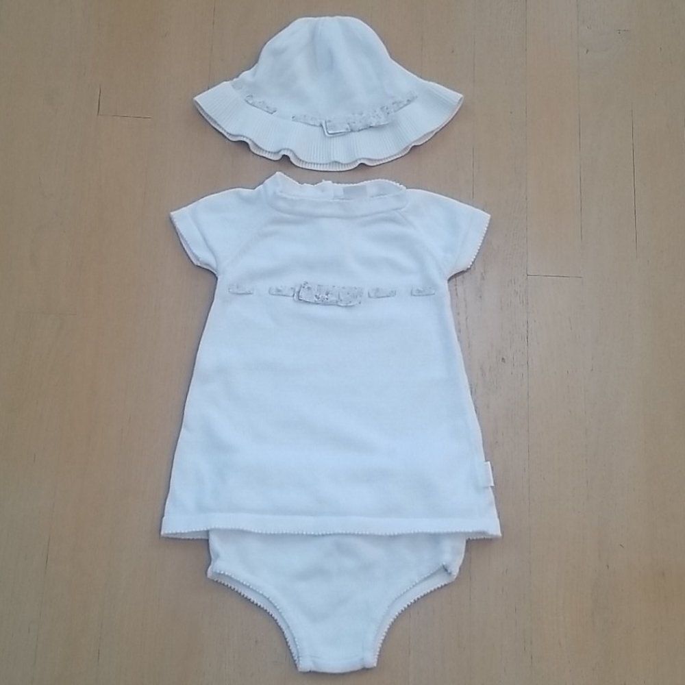 FAO Ivory Sweater Dress Set with Hat and Bloomers